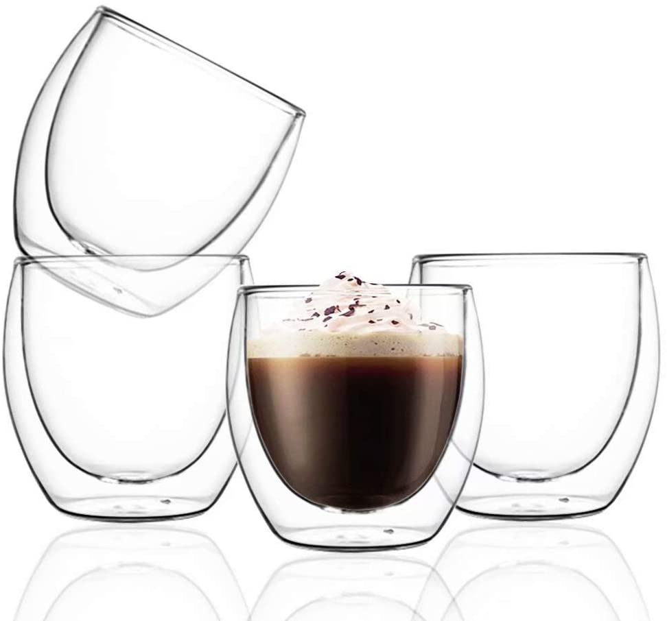 Set of 2 Double Wall Coffee Glasses, 250 ml, Borosilicate Glass