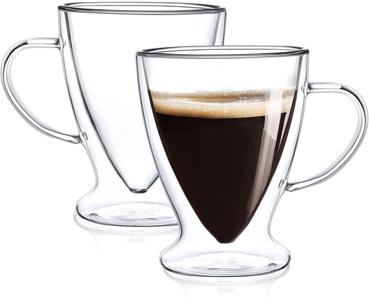 Double Walled Glass Coffee Mugs with Handle,Insulated Layer Coffee Cups GLA-H003