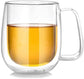 Double Walled Tea Cups, Clear Borosilicate Glass Mug for Latte GLA-H012