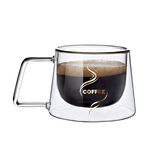 Eco-friendly Insulated Reusable Fancy Cheap Handmade Pyrex Clear Double Wall Borosilicate Glass 200ml Cappuccino Coffee Cups Mug GLA-H007