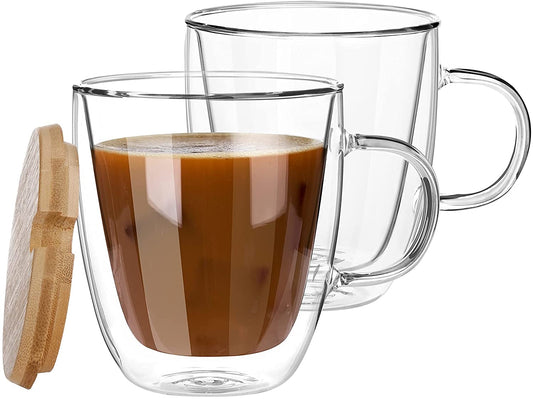 Double Walled Insulated Glass Coffee Cups with Lids GLA-H004