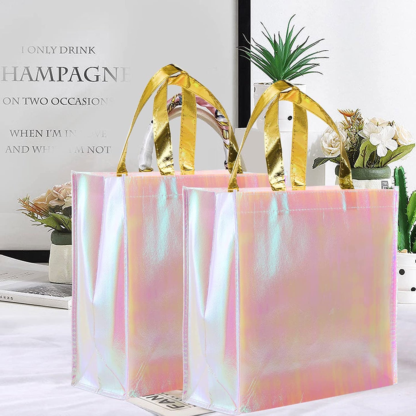 Pink Non Woven Tote Bag with Handles, Fashionable Bridesmaid Gift Bag, Durable Shopping Bag for Wedding SB-008